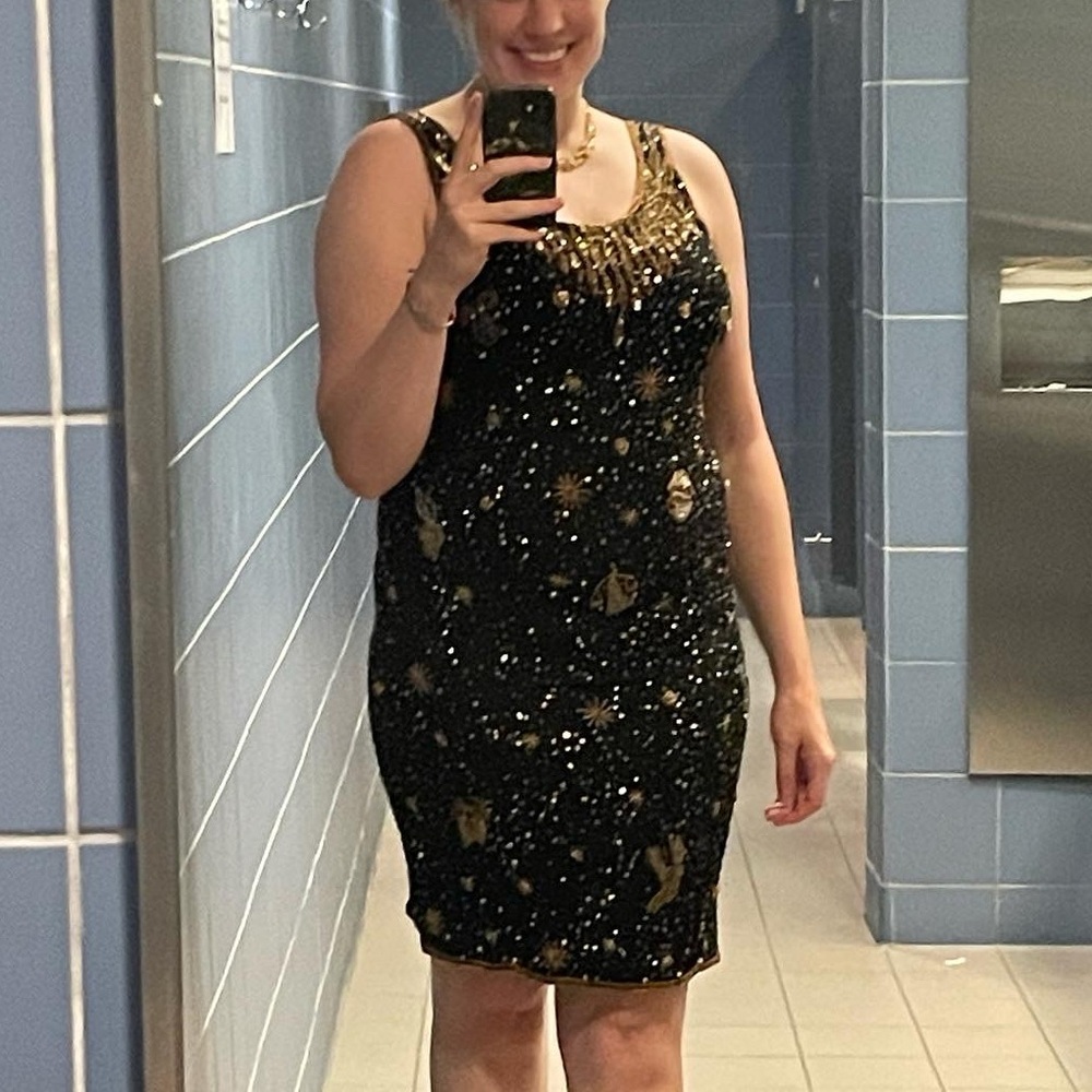 Together black silk beaded zodiac dress - Picture 2 of 9